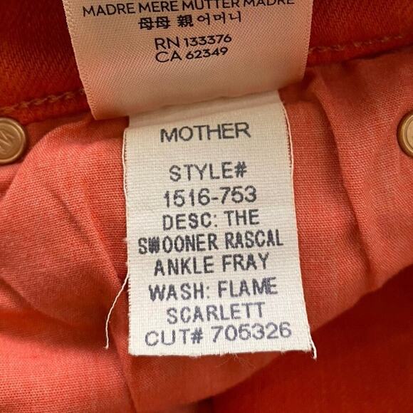 Mother Swooner Rascal Jeans Size 25 Red Ankle Fray High Straight USA Game Day - Picture 11 of 14